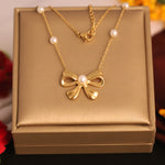 Load image into Gallery viewer, Elegant Pearl Bow Necklace – Anti Tarnish
