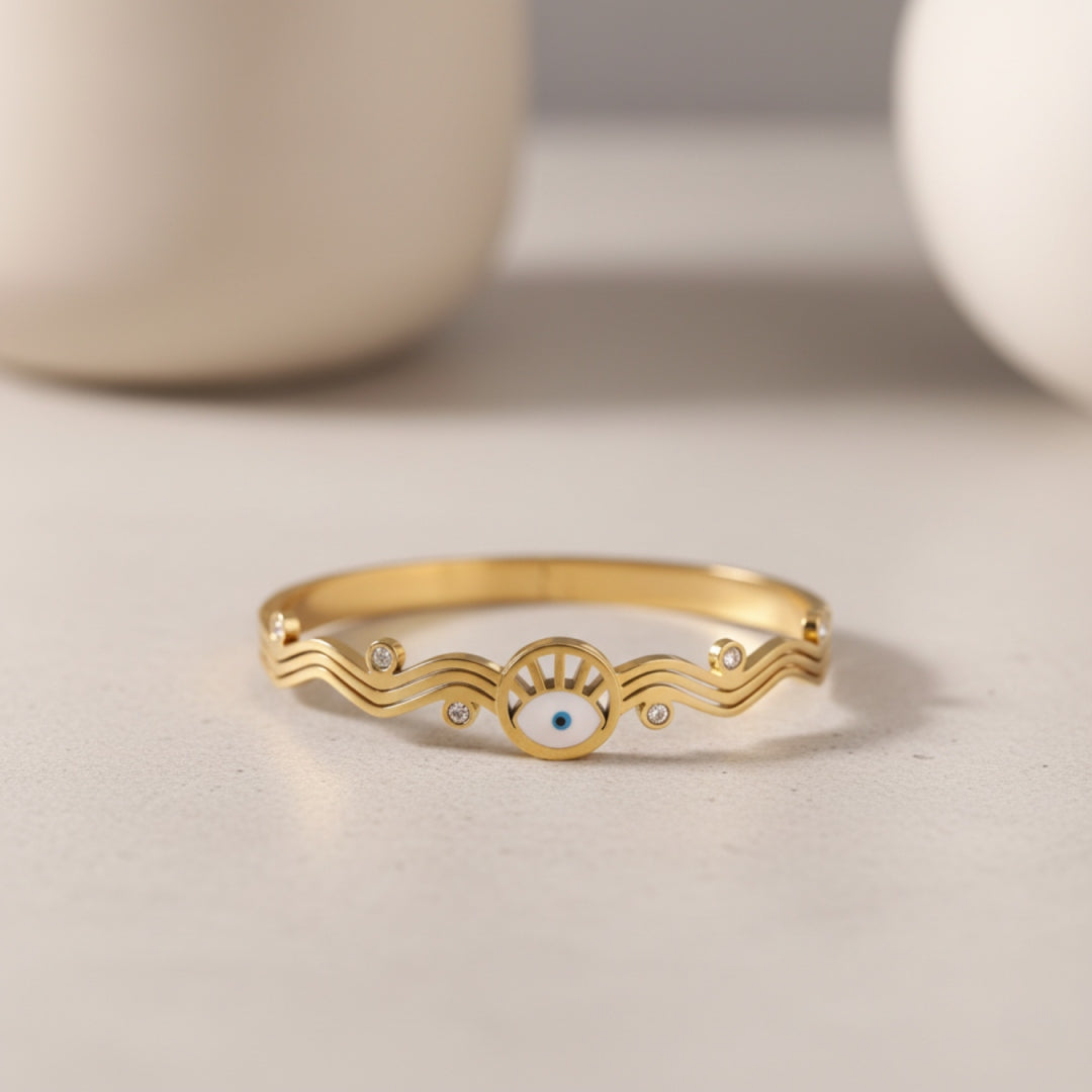 Evil Eye Wave Charm Bangle – Anti Tarnish Gold Plated
