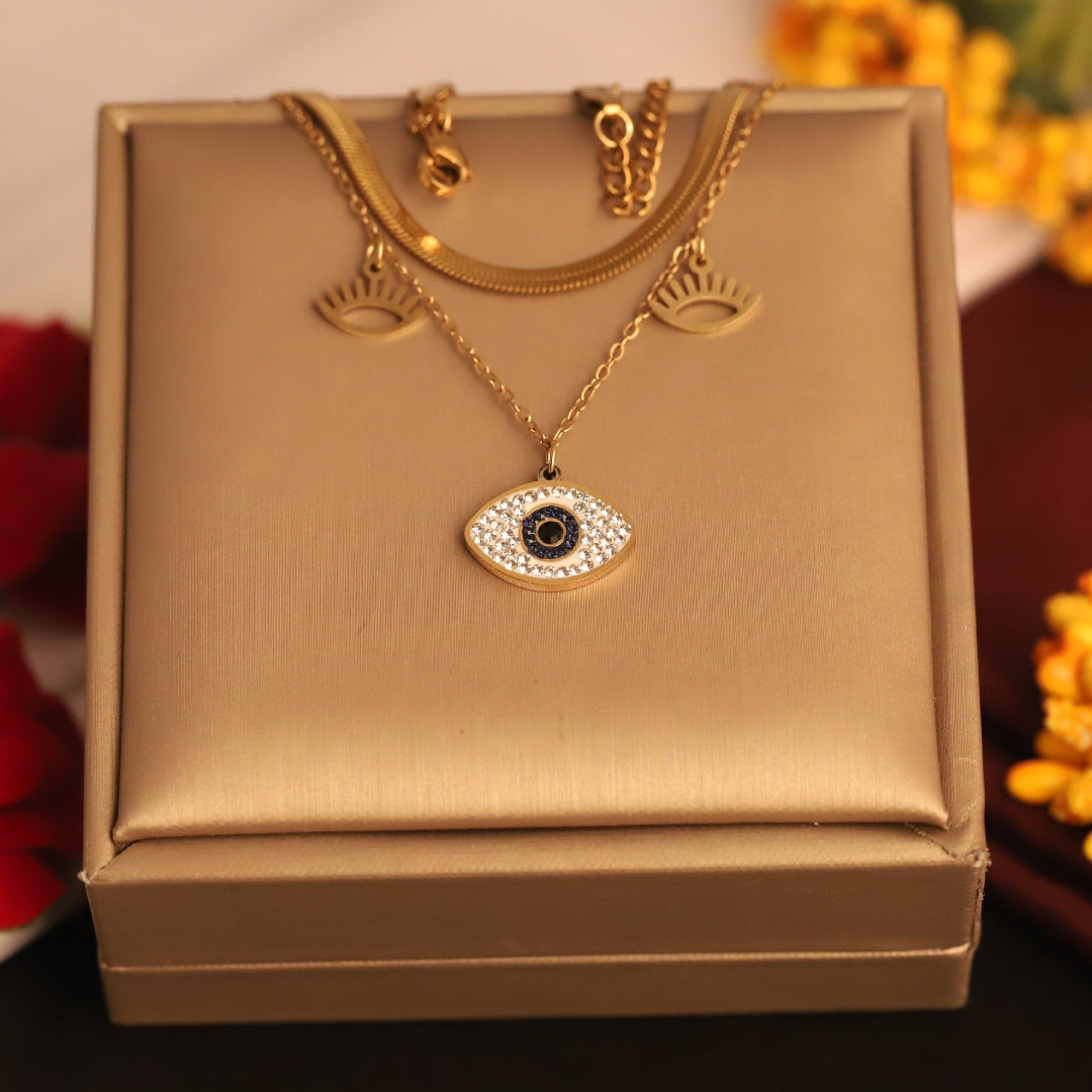 Triple Layer Evil Eye Luxe Necklace – Anti Tarnish Gold