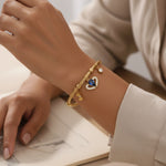 Load image into Gallery viewer, Blue Heart Charm Cable Bracelet – Anti Tarnish Gold Plated
