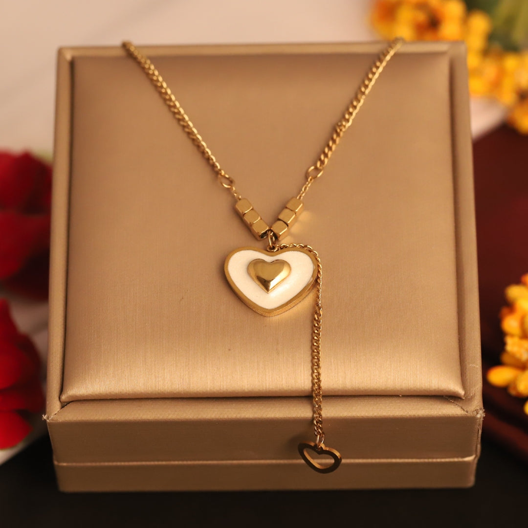 Dual Layer Heart Charm Necklace – Anti-Tarnish Gold
