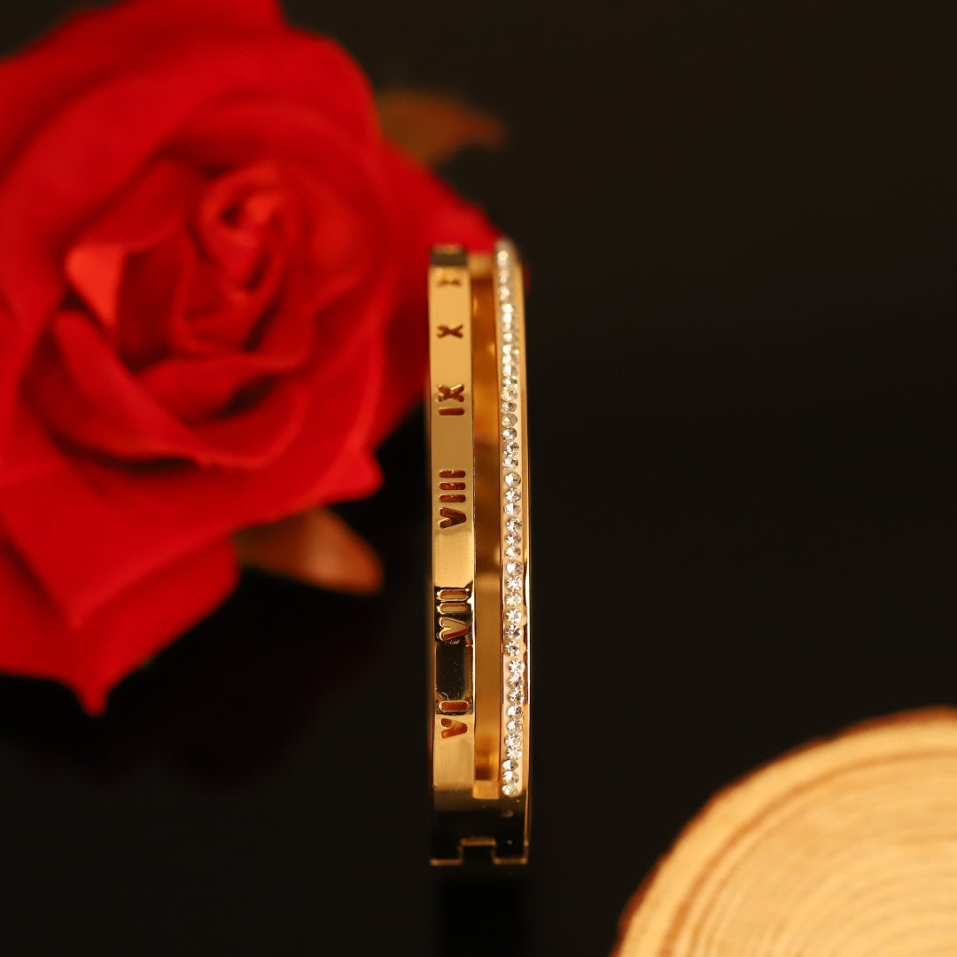 Roman Numeral Luxe Bangle – Premium Anti-Tarnish Gold Bracelet