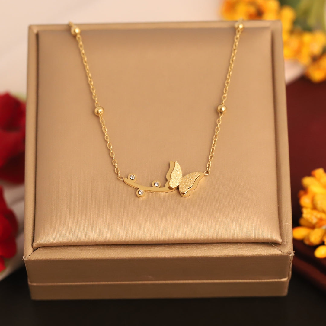 Golden Butterfly Branch Necklace – Anti Tarnish