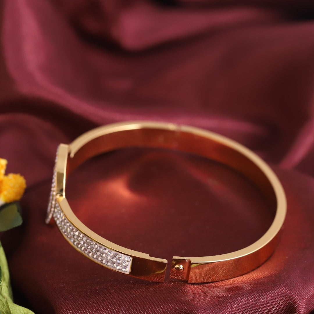 Luxury White Enamel Crystal Bangle – Anti Tarnish Gold Plated