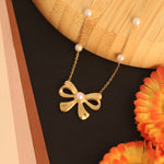 Load image into Gallery viewer, Elegant Pearl Bow Necklace – Anti Tarnish
