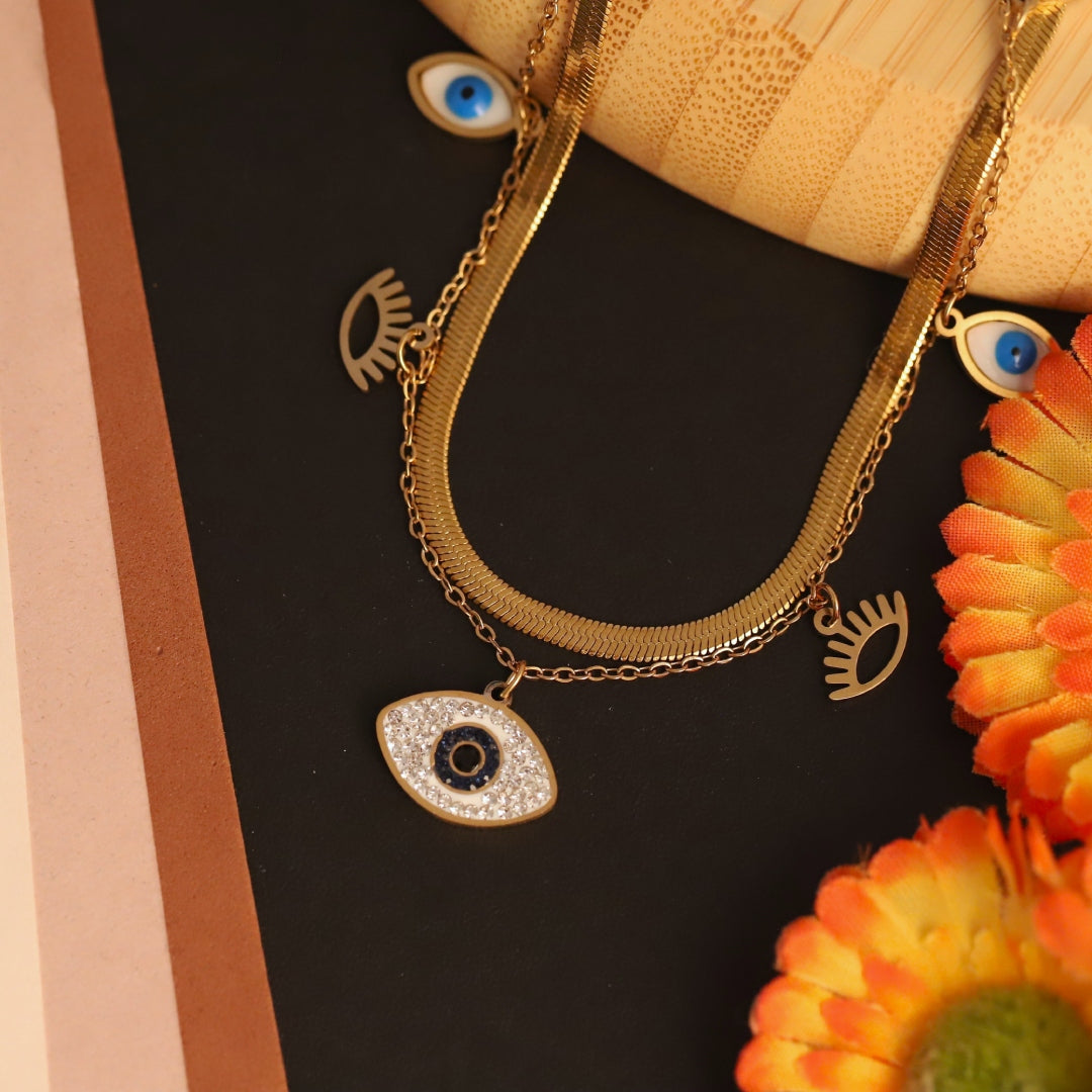 Triple Layer Evil Eye Luxe Necklace – Anti Tarnish Gold