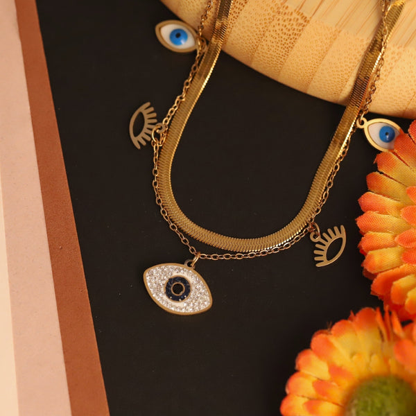 Triple Layer Evil Eye Luxe Necklace – Anti Tarnish Gold