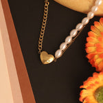 Load image into Gallery viewer, Pearl &amp; Heart Dual Chain Necklace – Anti-Tarnish Luxury
