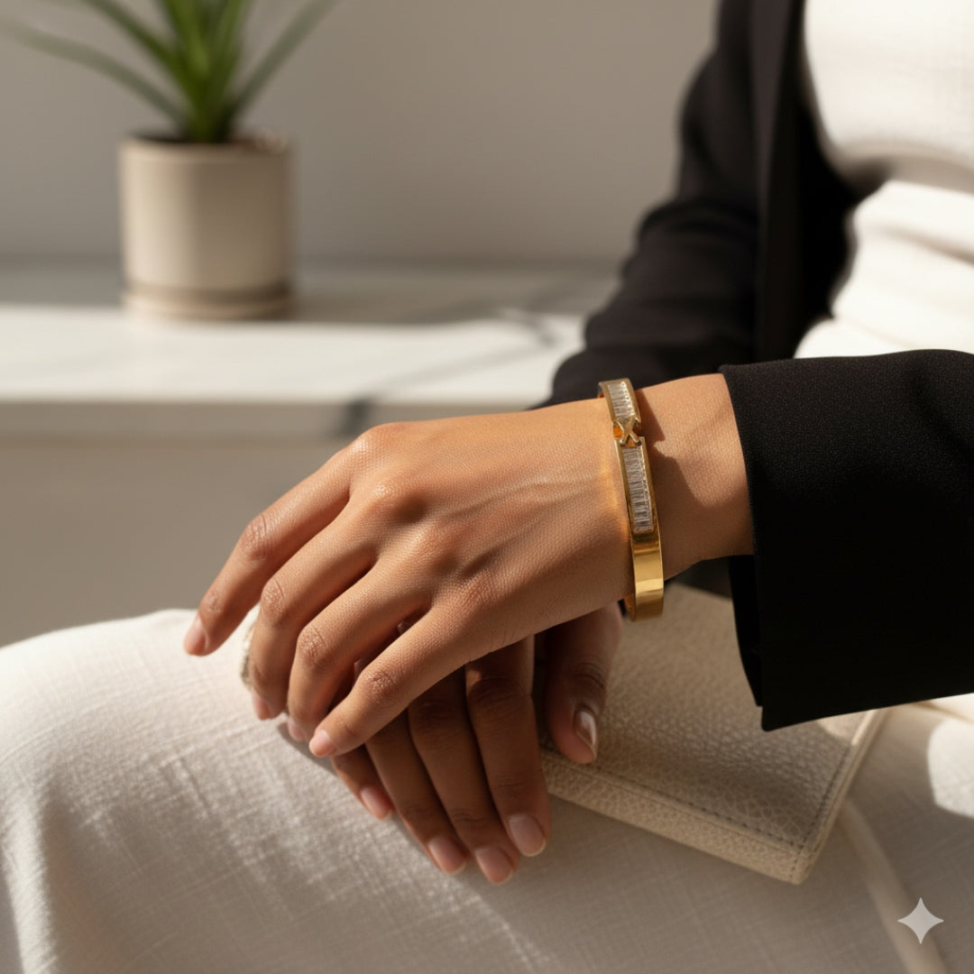 Crystal Baguette Elegance Bangle – Premium Anti-Tarnish