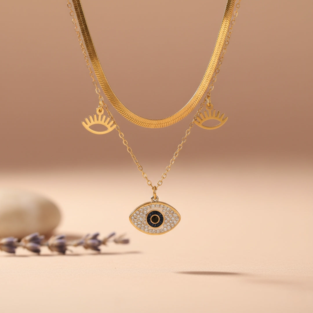 Triple Layer Evil Eye Luxe Necklace – Anti Tarnish Gold