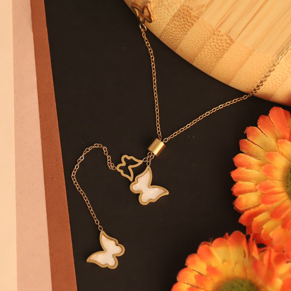 Triple Butterfly Layered Drop Necklace