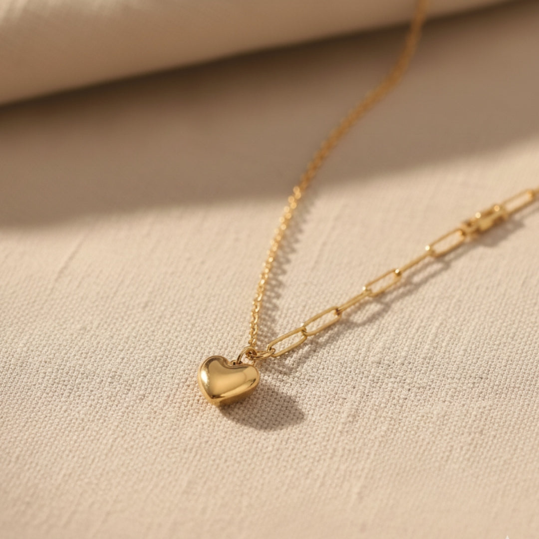 Dual-Link Puffy Heart Pendant Necklace – Anti Tarnish