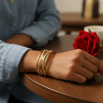 Load image into Gallery viewer, Triple Wave Elegance Bangle – Premium Anti-Tarnish Bracelet
