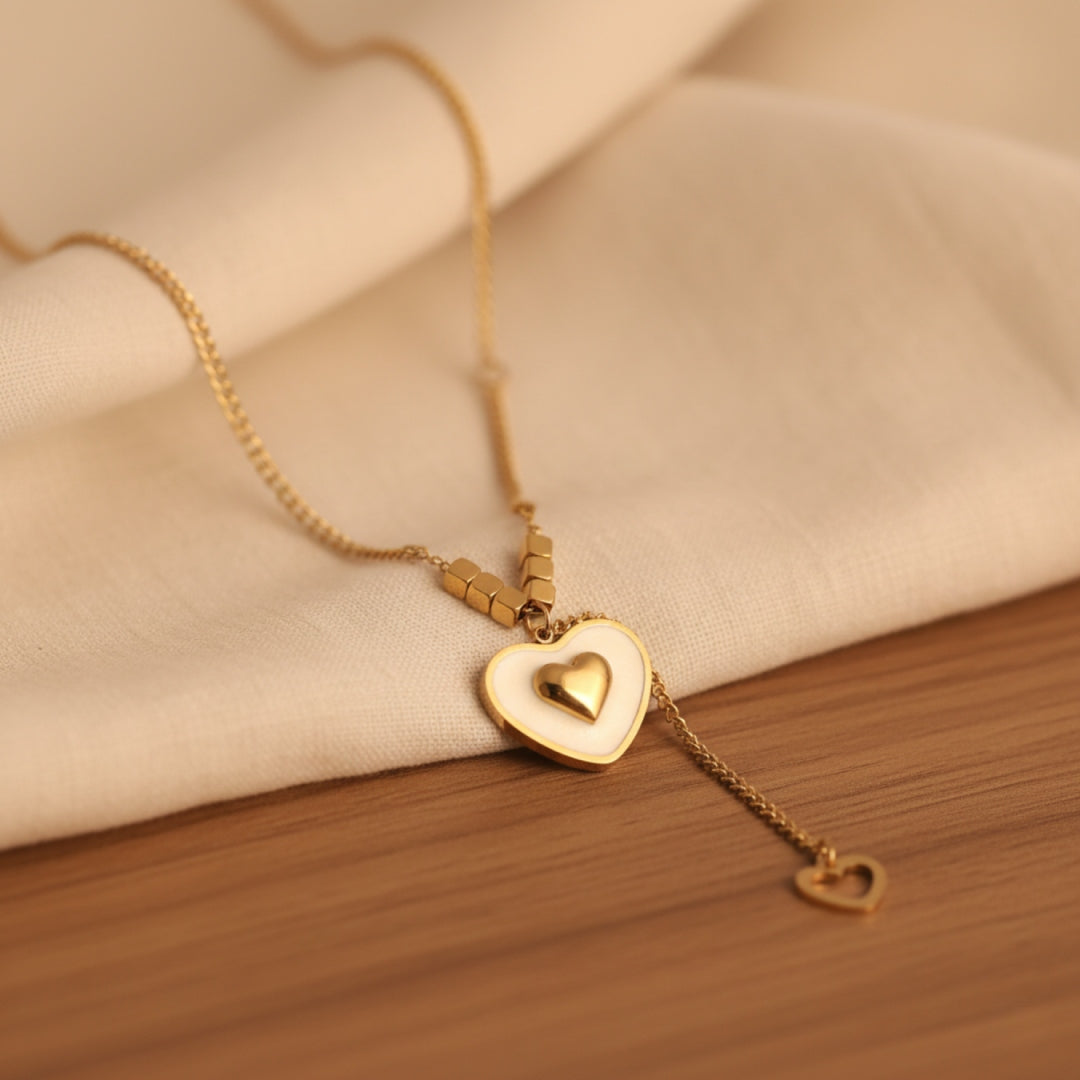Dual Layer Heart Charm Necklace – Anti-Tarnish Gold