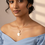Load image into Gallery viewer, Pearl-Leaf Engraved Heart Pendant Necklace – Anti-Tarnish Gold
