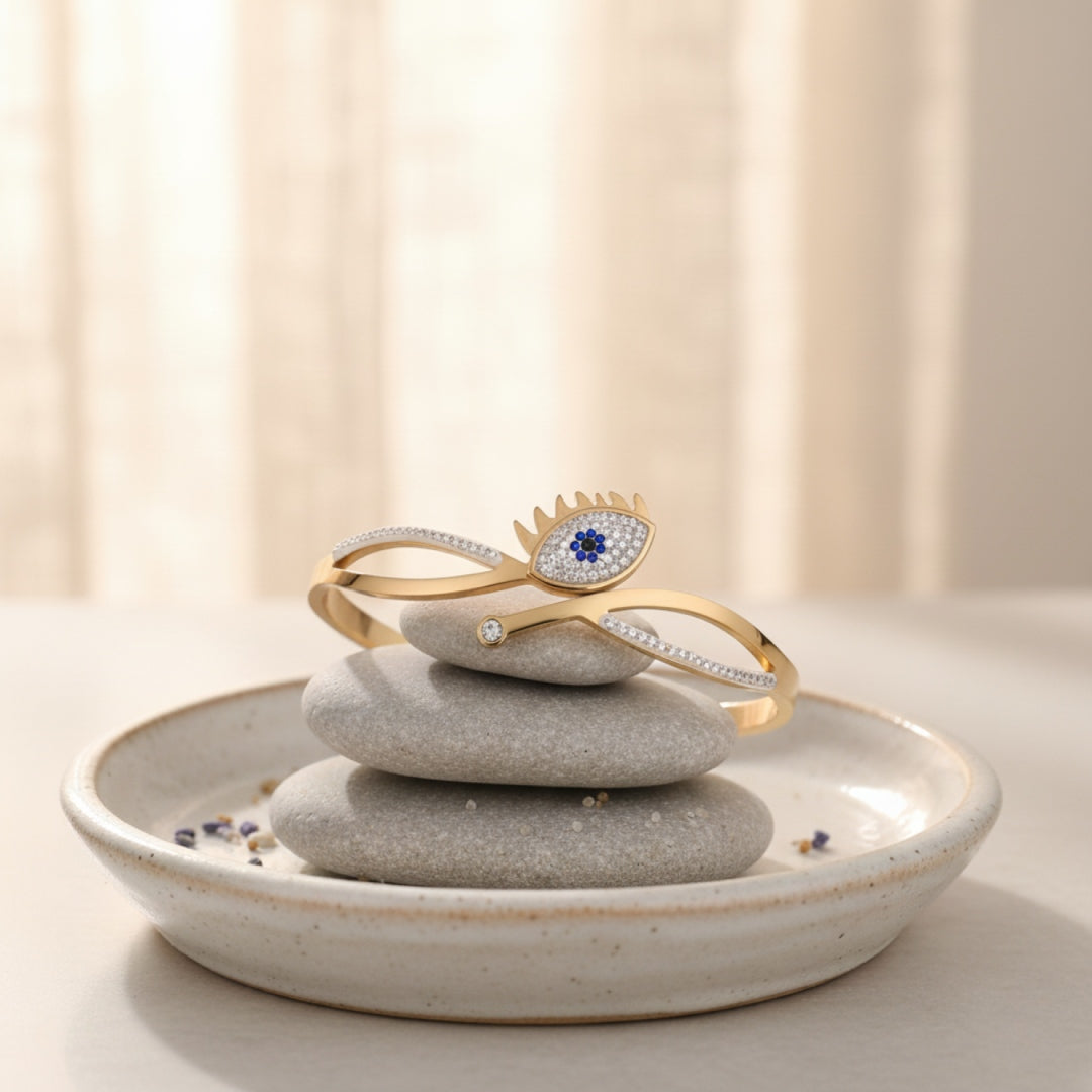 Evil Eye Sparkle Bangle – Premium Anti-Tarnish Gold