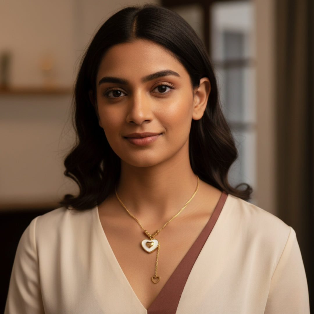 Dual Layer Heart Charm Necklace – Anti-Tarnish Gold