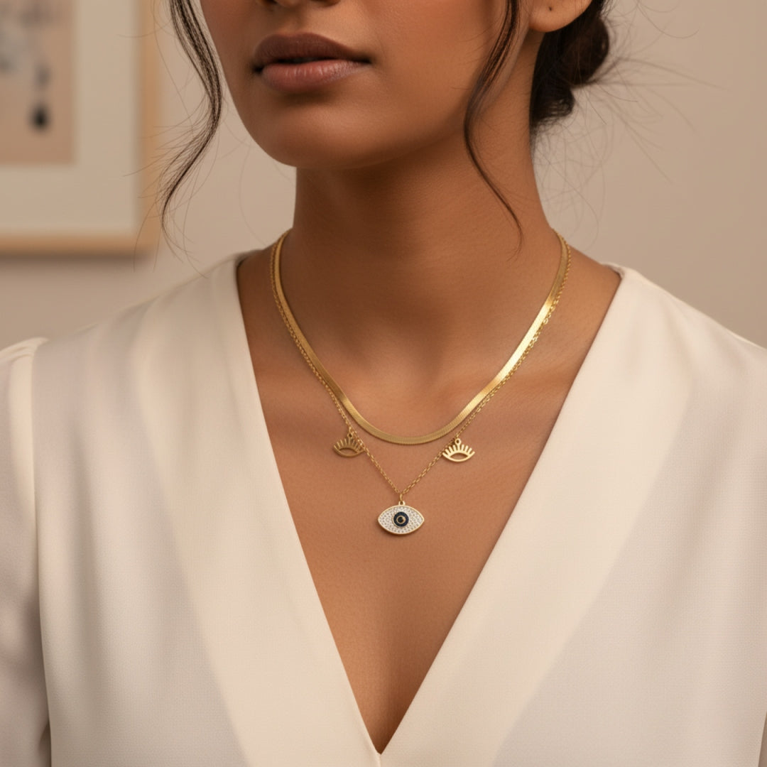 Triple Layer Evil Eye Luxe Necklace – Anti Tarnish Gold