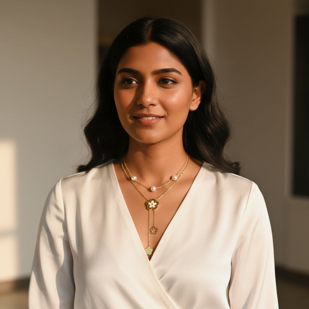 legant Clover Pearl Drop Anti-Tarnish Necklace