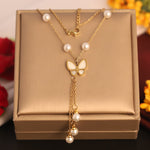 Load image into Gallery viewer, Pearl Butterfly Tassel Necklace
