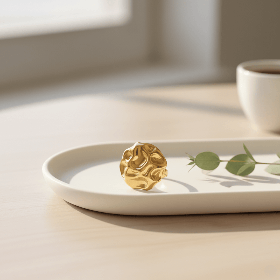 Golden Textured Dome Statement Ring