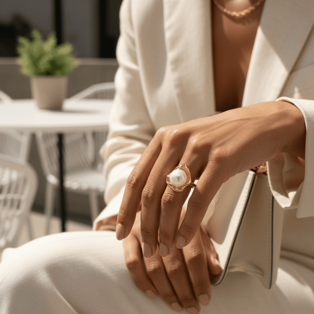 Golden Pearl Bloom Ring