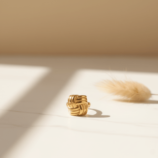 Golden Woven Knot Ring
