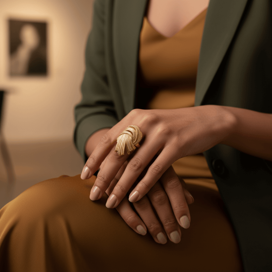 Golden Textured Swirl Ring
