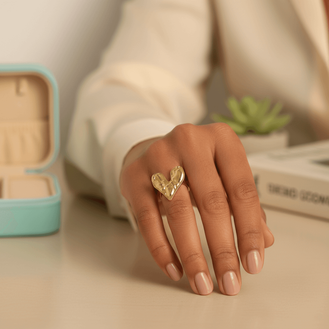 Golden Abstract Heart Open Ring