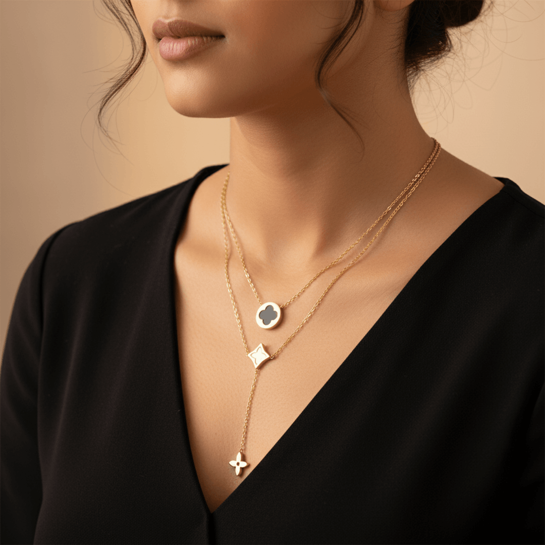 Golden Clover & Star Layered Necklace