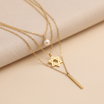 Load image into Gallery viewer, Golden Pearl, Star &amp; Bar Layered Necklace
