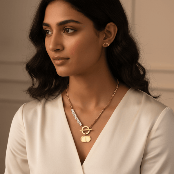 Premium Toggle Chain Necklace with Designer Charm & Crystal Bar