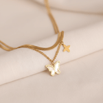 Load image into Gallery viewer, Golden Triple Layer Butterfly Charm Necklace
