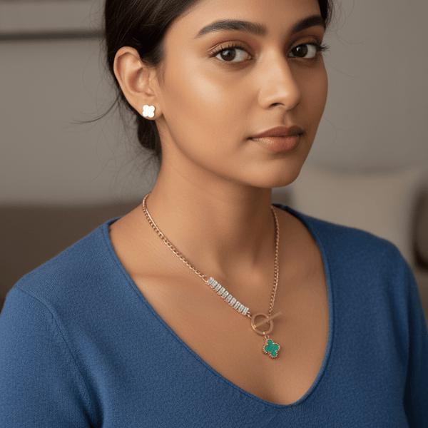 Green Clover Charm Toggle Necklace Set