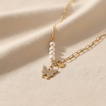 Load image into Gallery viewer, Golden Pearl &amp; Butterfly Charm Layered Necklace
