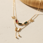 Load image into Gallery viewer, Tri-Stone Butterfly Charm Layered Necklace – Gold Plated
