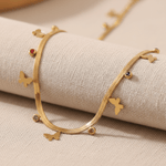 Load image into Gallery viewer, Gold Plated Multi-Butterfly Charm Necklace with Colorful Crystal Drops
