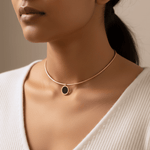 Load image into Gallery viewer, Black &amp; White Enamel Circle Charm Choker – Anti-Tarnish Gold Stainless Steel Necklace
