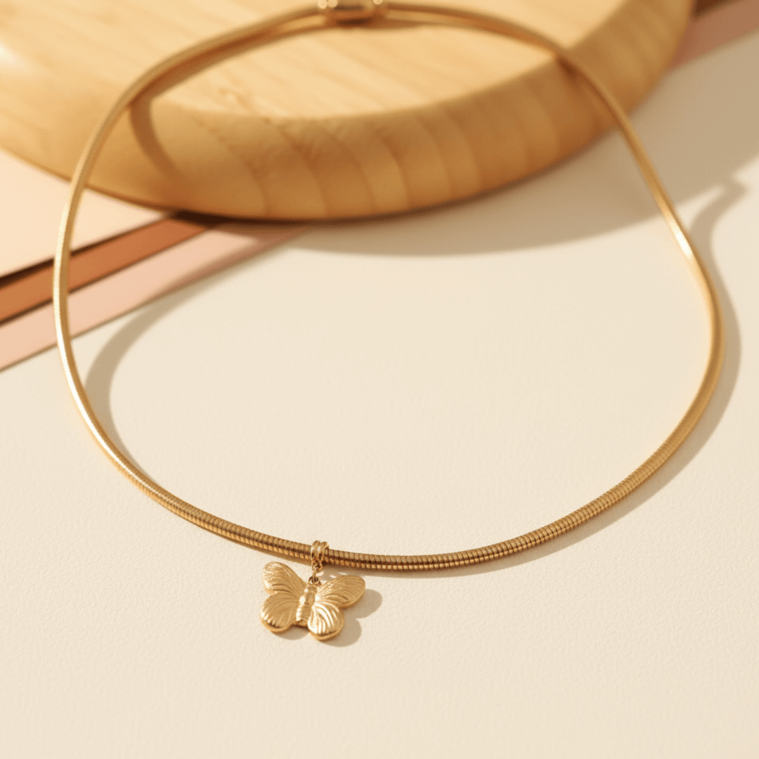 Gleaming Butterfly Charm Snake Chain Choker
