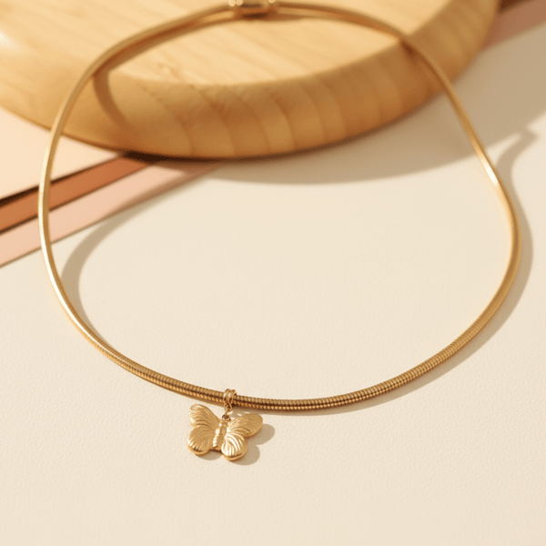 Gleaming Butterfly Charm Snake Chain Choker