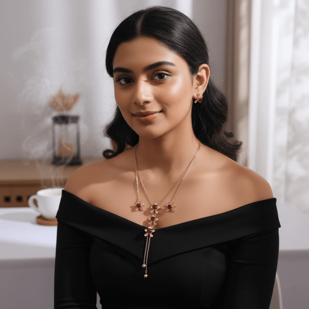 Golden Blossom Red Stone Jewelry Set