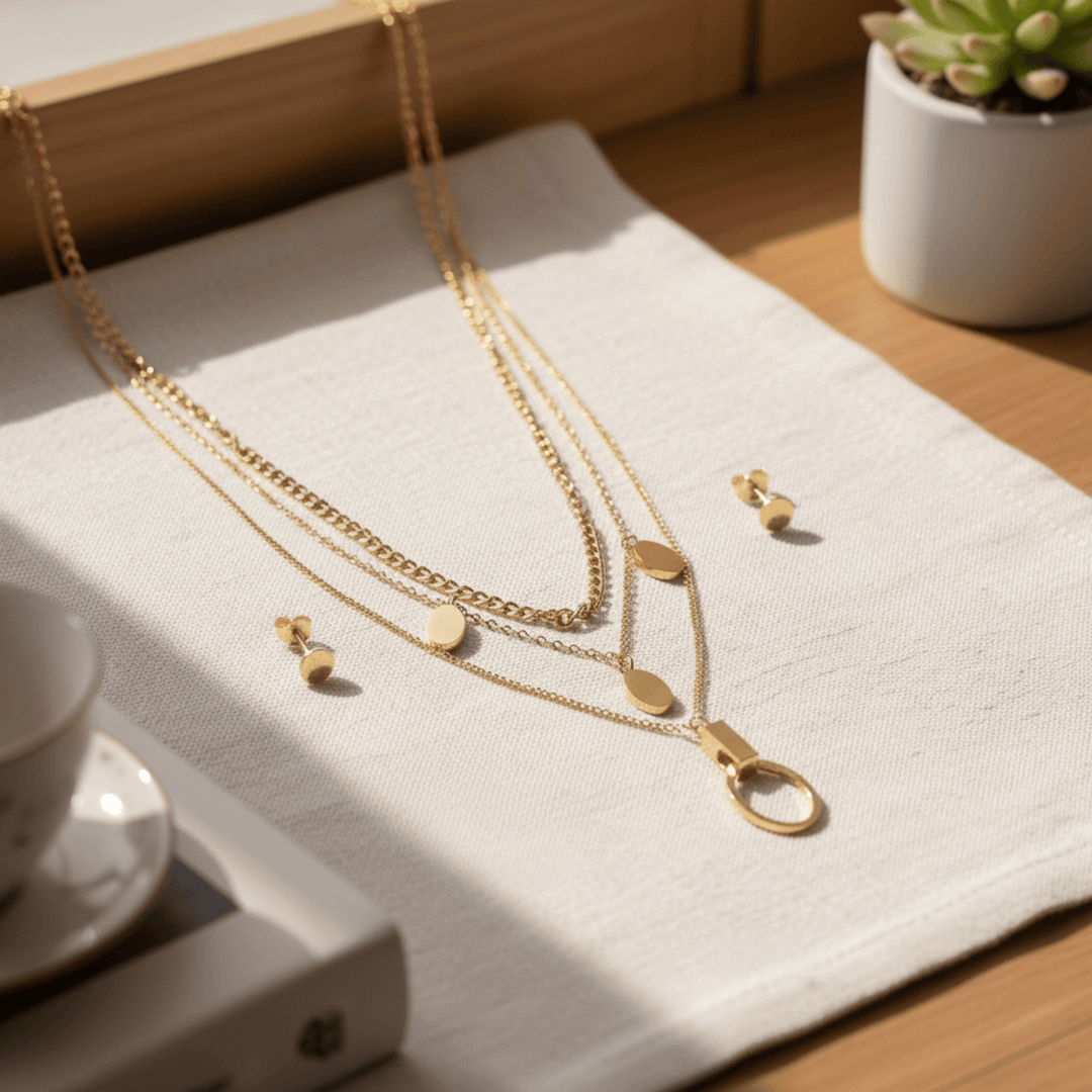 Golden Aura Layered Necklace Set