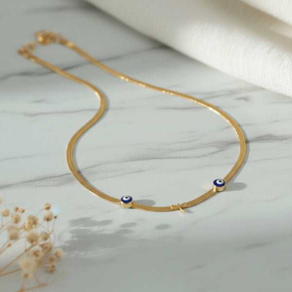 Evil Eye Dual Chain Butterfly Necklace