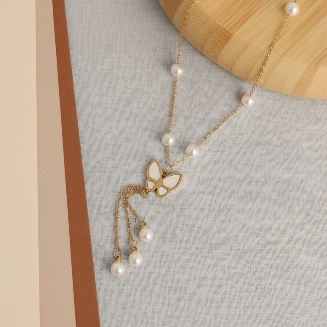 Pearl Butterfly Tassel Necklace