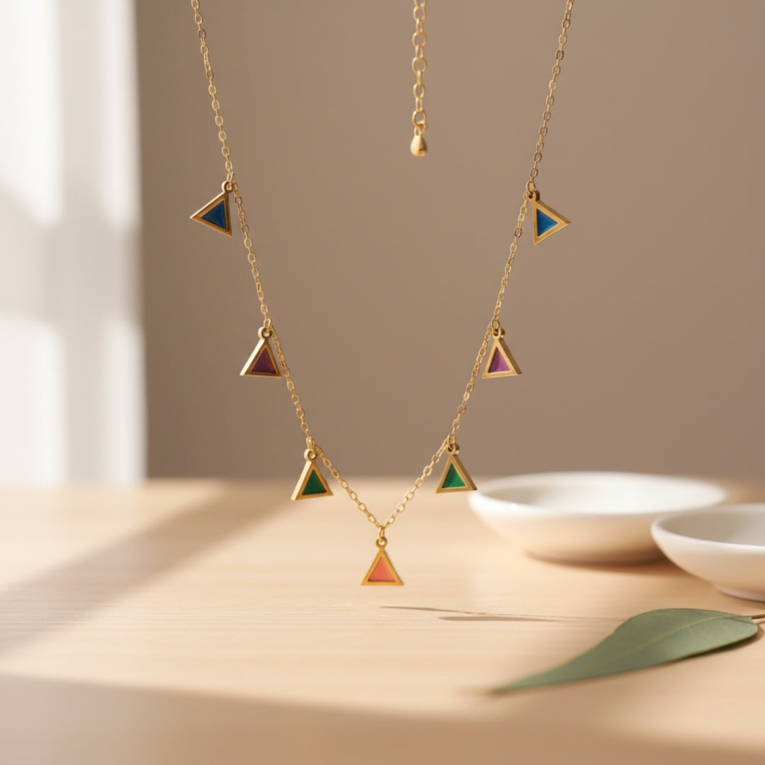 Multicolor Triangle Charm Necklace