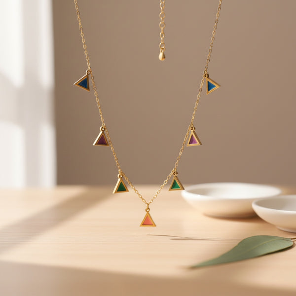 Multicolor Triangle Charm Necklace