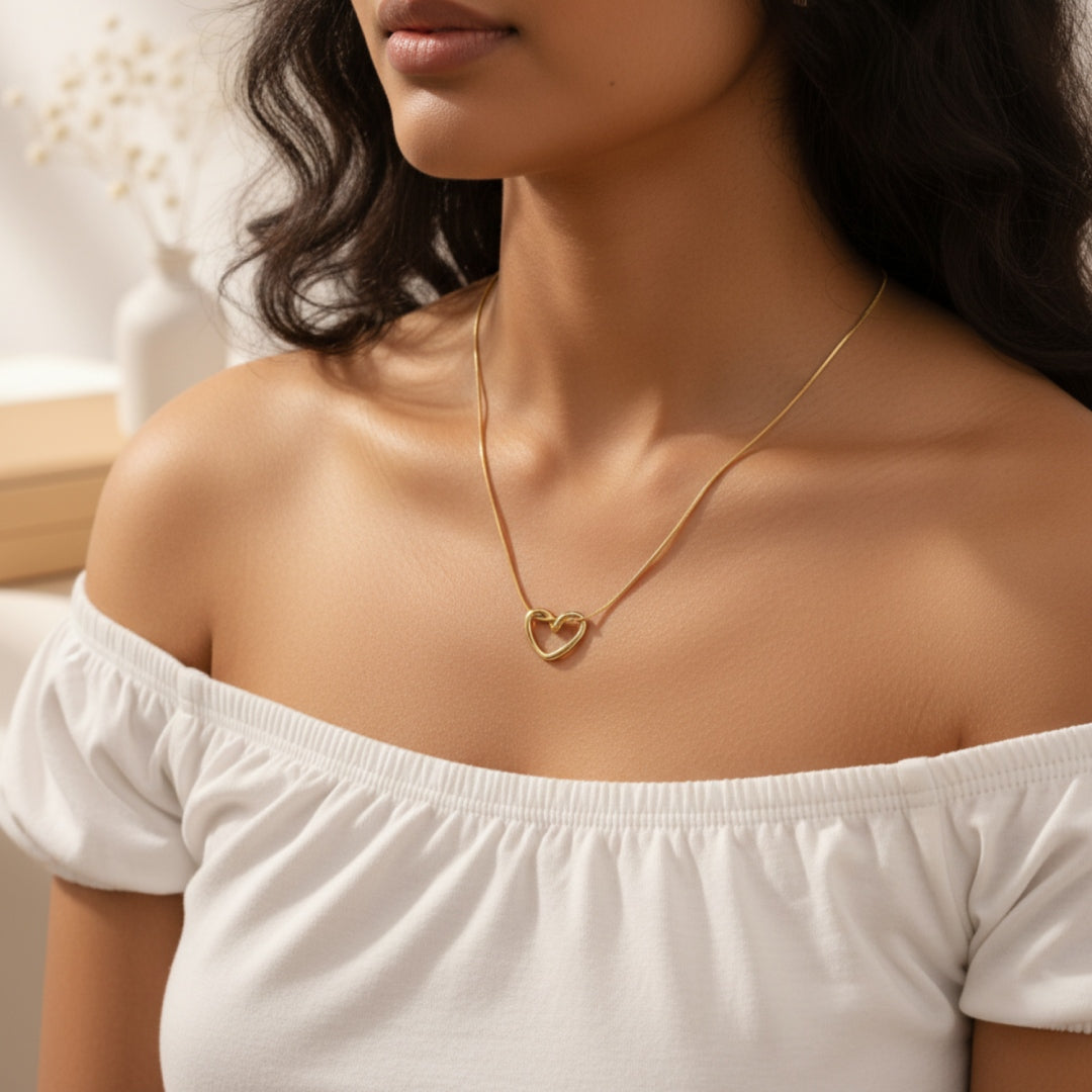 Golden Open Heart Pendant Necklace