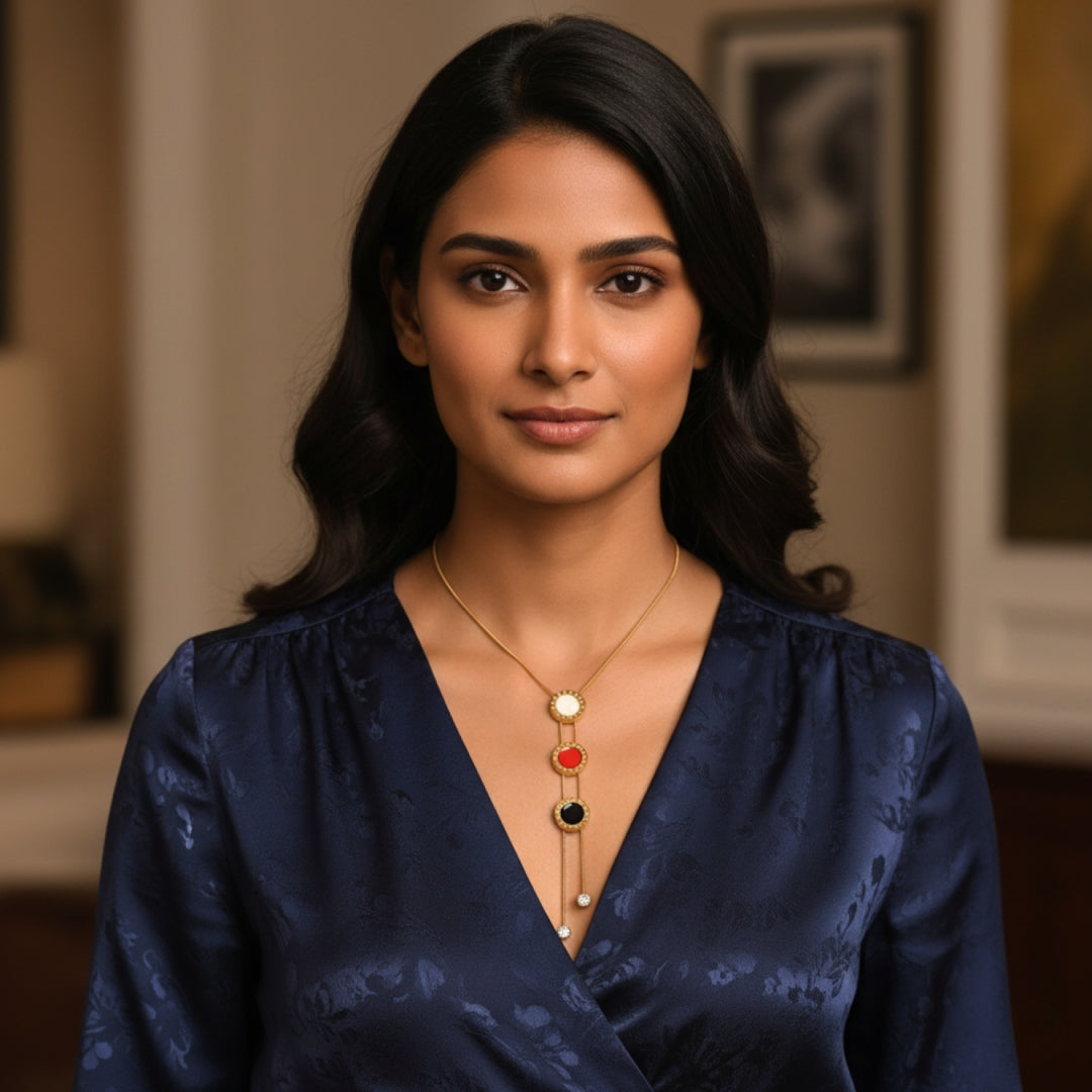 Luxury Tricolor Enamel Medallion Necklace – Anti Tarnish Gold Plated