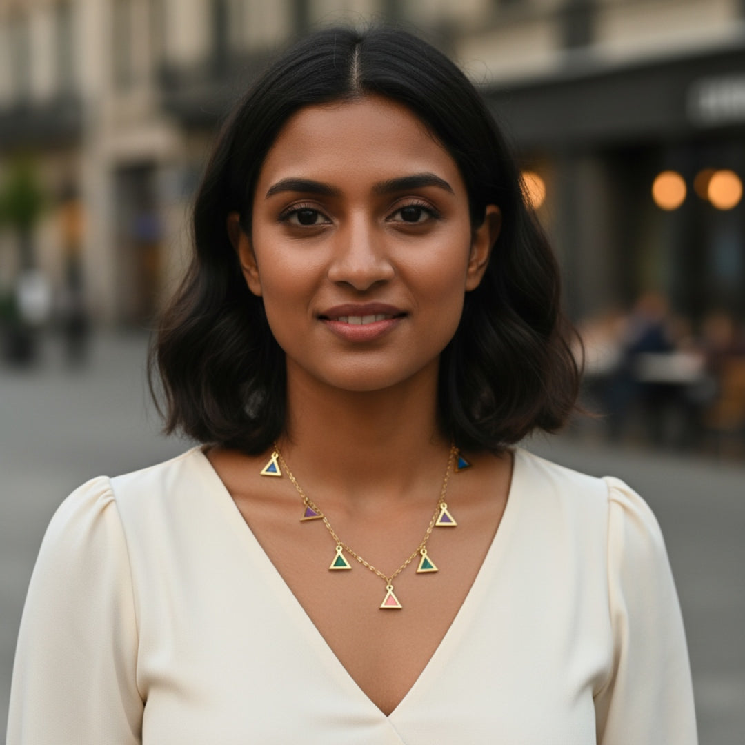 Multicolor Triangle Charm Necklace