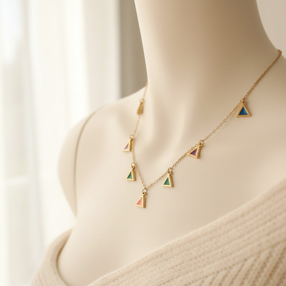 Multicolor Triangle Charm Necklace